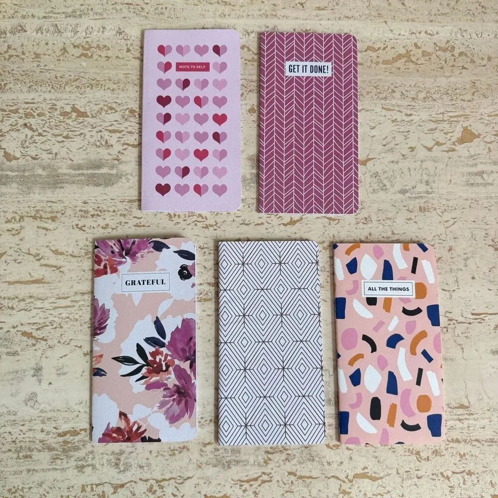 Five May Designs “skinny”notebooks - pink and peach tones